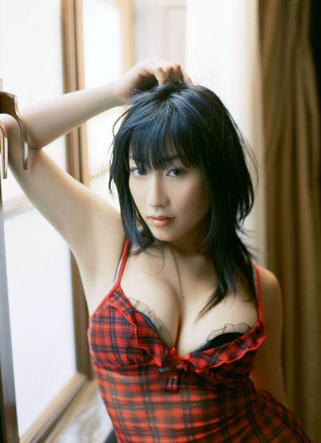 Luscious gravure idol with soft plump boobs in tight lingerie