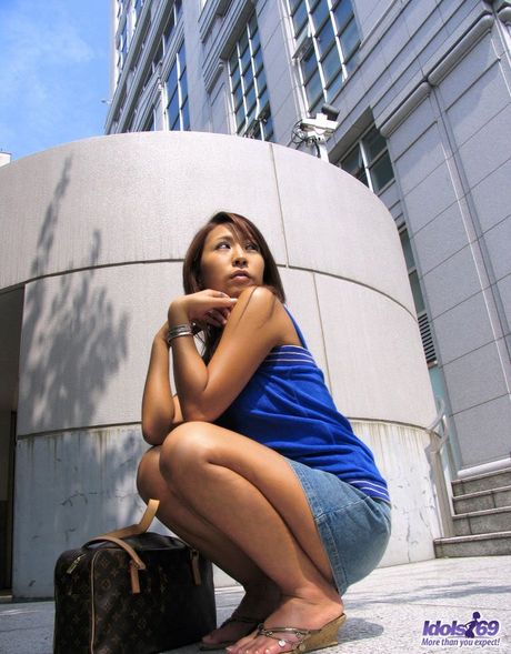 Asian slut slowly strips off her lingerie to get ready for time with her friends