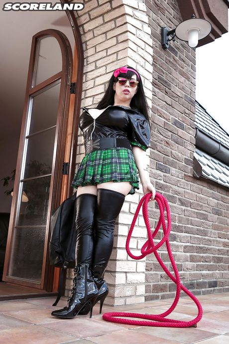 Excellent oriental milf Tigerr Benson in fancy skirt exposing big knockers and loving sex toy